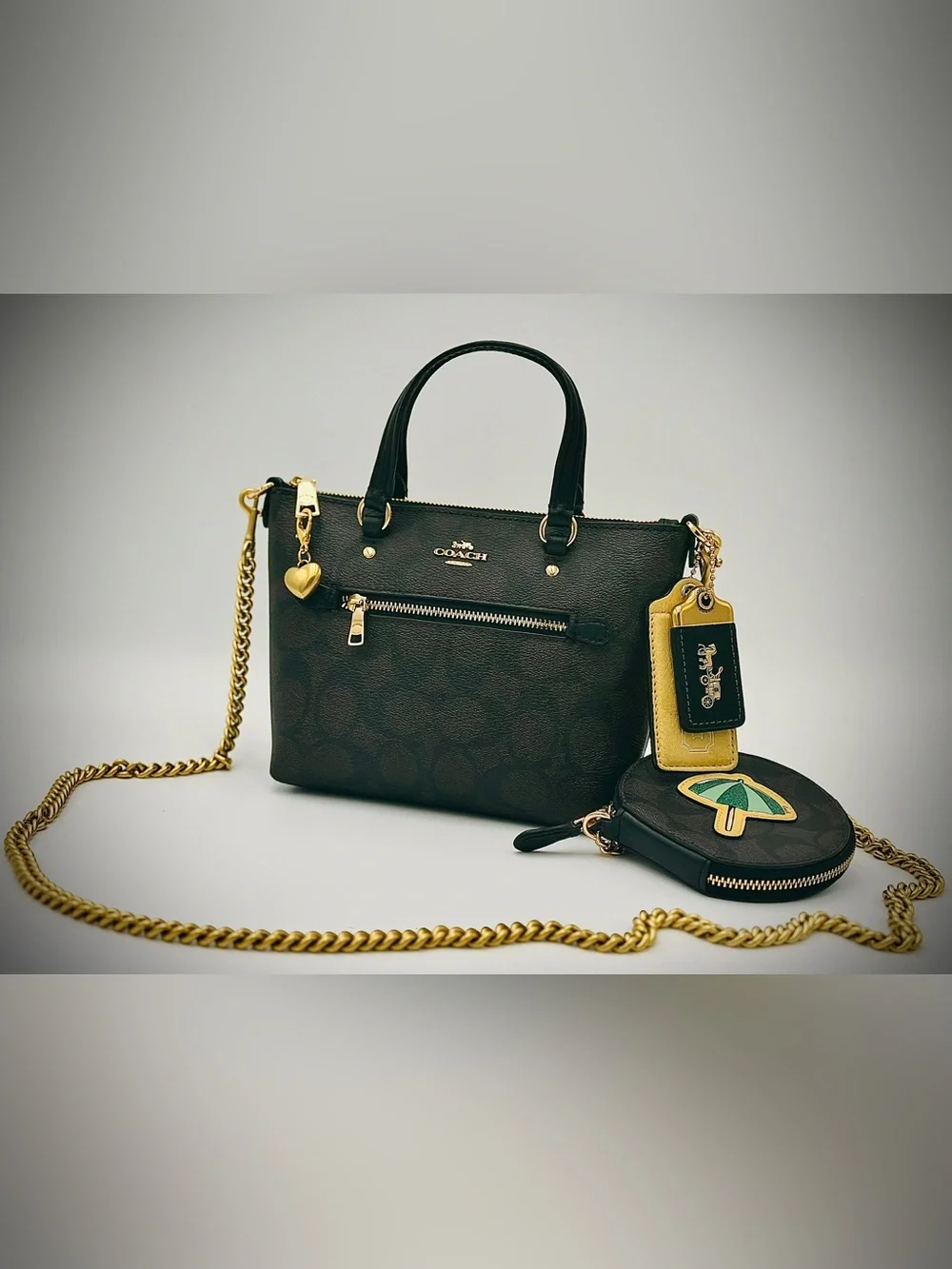 Coach Black Signature Leather Tote with Gold Hardware